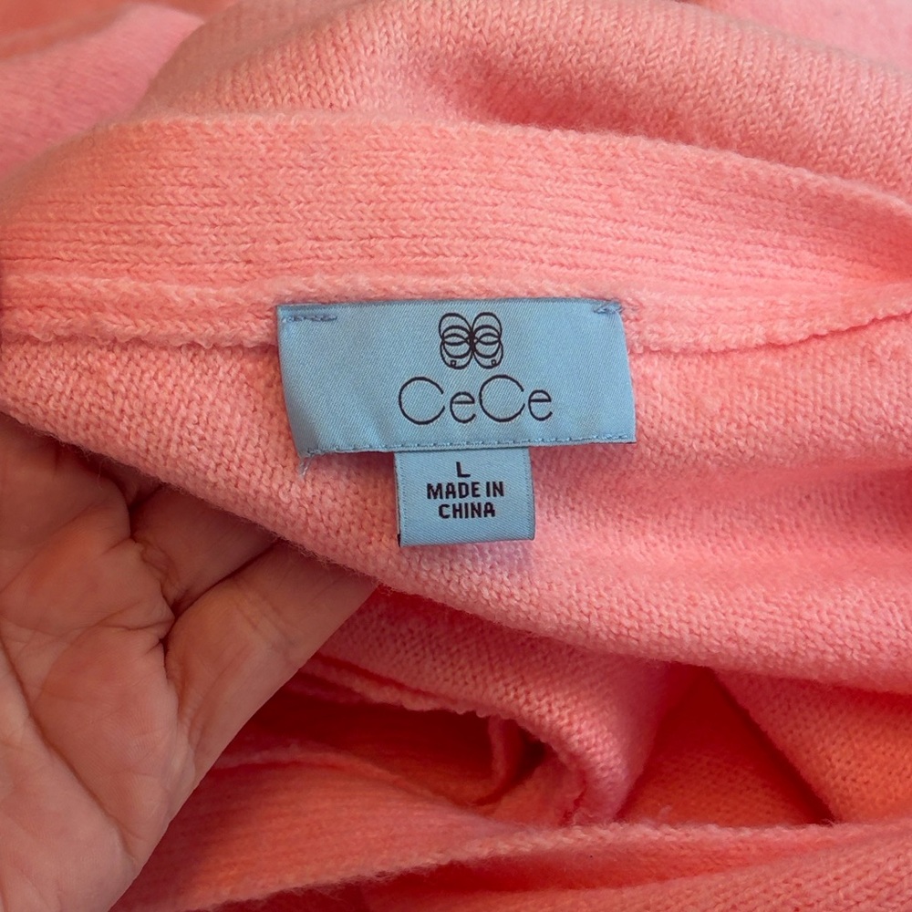 CeCe • Valentine Pink Sweater or Reversible Cardigan with Rhinestone Buttons - Picture 8 of 11